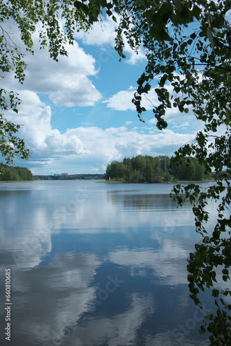 夏のフィンランドの湖の風景