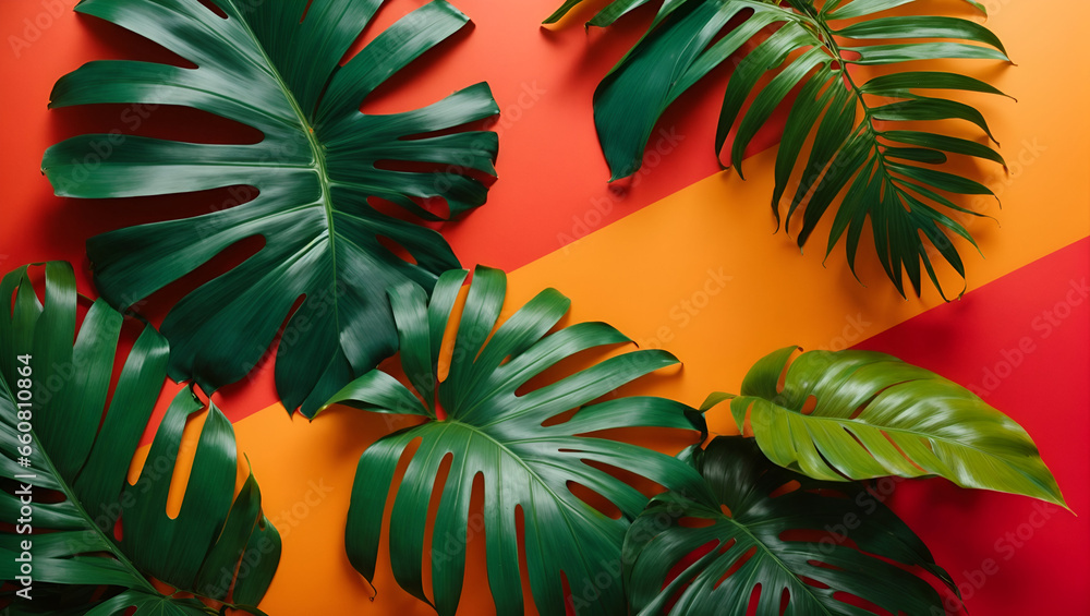 minimalism philadendron on a colorful background