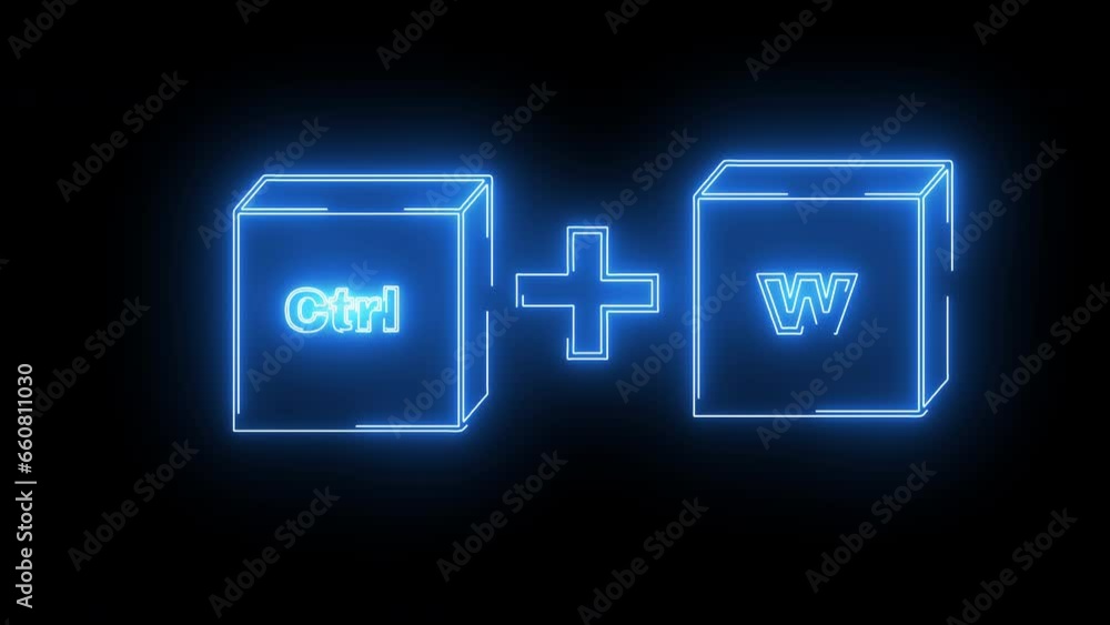 Animation of the CTRL button and W button icon with a neon saber effect Animation of the CTRL button and W button icon with a neon saber effect