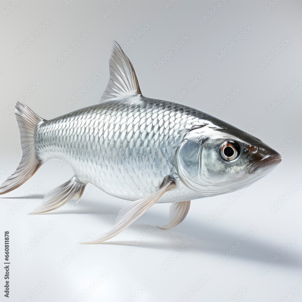 Fototapeta premium Full view Silverfishon a completely white background wallpaper pictures, Background HD