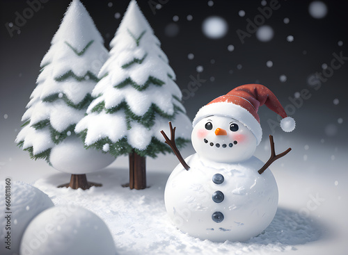 a snowman during a snowfall, christmas, closeup, perfect composition