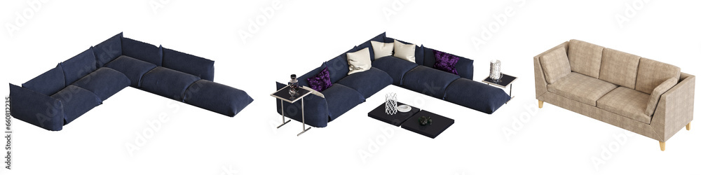 Obraz premium comfortable soft sofa isolated on white background, interior furniture, 3D illustration, cg render