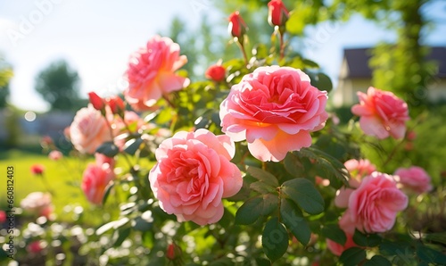 a garden full of pink roses  Generative AI