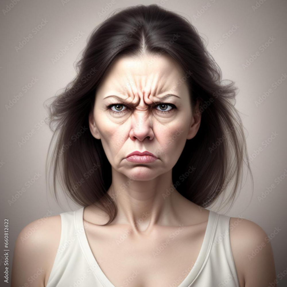 Portrait of an angry annoyed woman. Generative AI Portrait of an angry annoyed woman. Generative AI