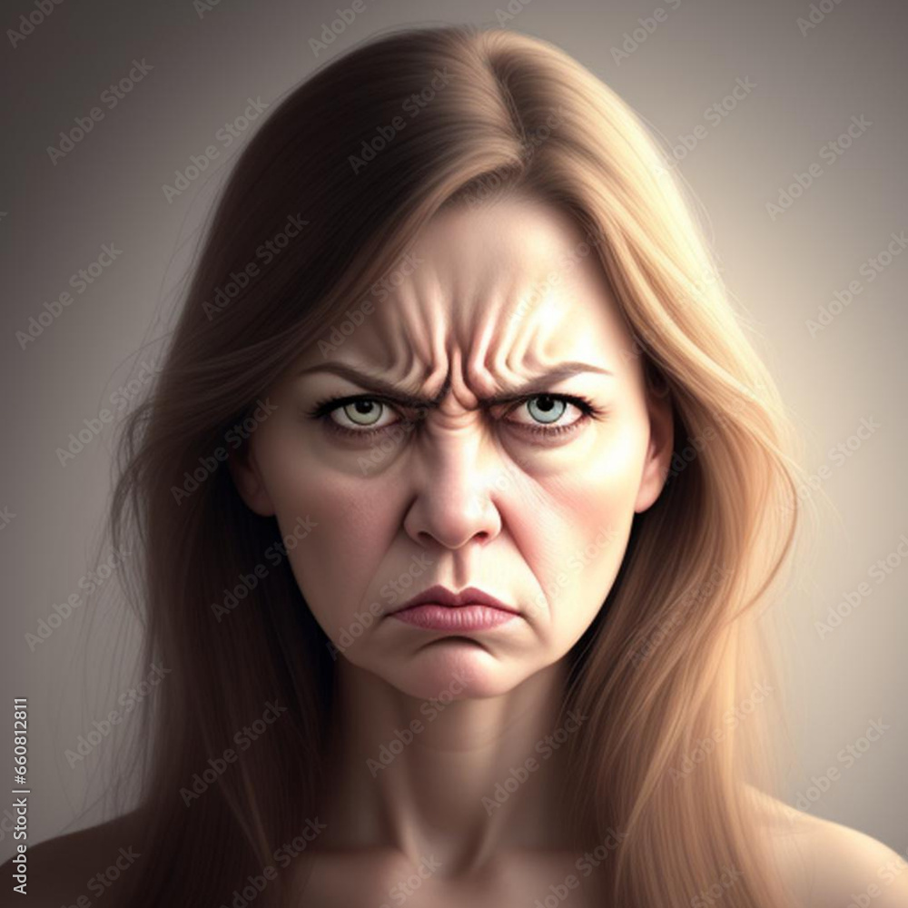 Portrait of an angry annoyed woman. Generative AI Portrait of an angry annoyed woman. Generative AI