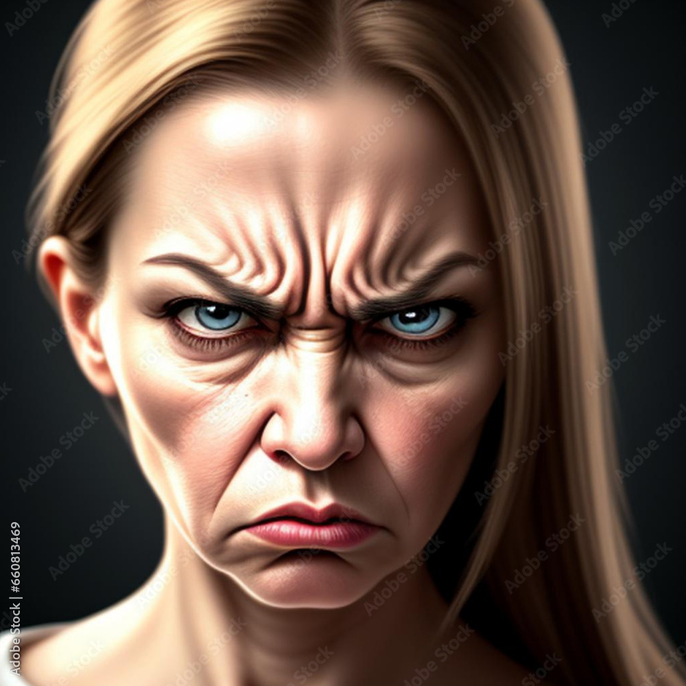 Portrait of an angry annoyed woman. Generative AI Portrait of an angry annoyed woman. Generative AI