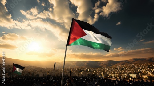 Pray for Palestine, We Stand with Palestine. Palestine Flag Waving Background.