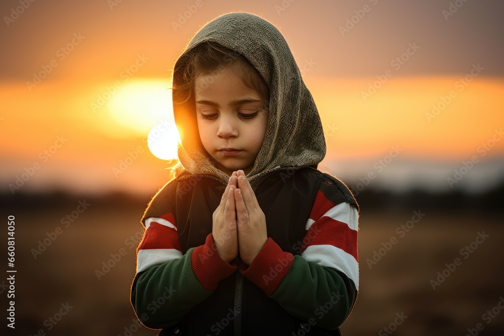 Pray for Palestine, We Stand with Palestine. Palestine Girl Praying for Independence. foto de