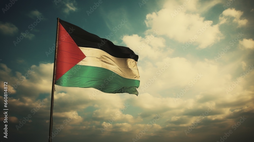 Pray for Palestine, We Stand with Palestine. Palestine Flag Waving Background. Stock