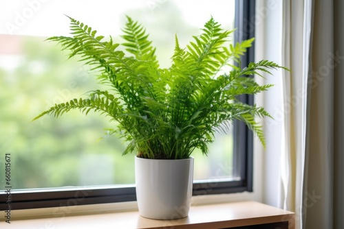 boston fern placed on window sill in office photo