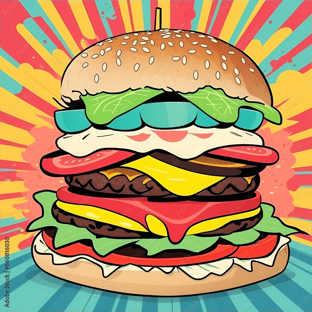 Hamburger vector illustration. Hand drawn hamburger in retro style.
