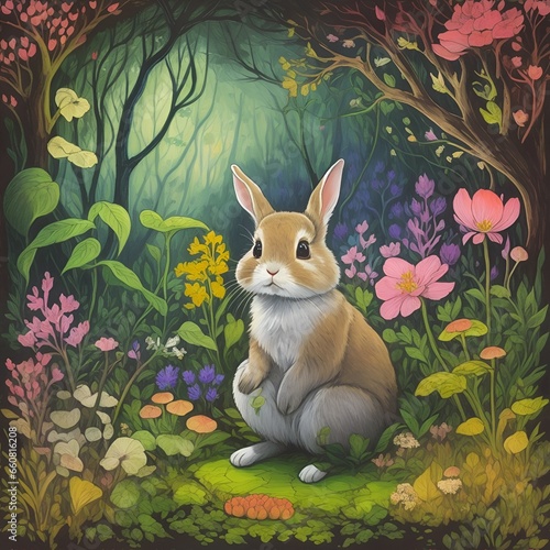 Easter bunny in the forest alone.