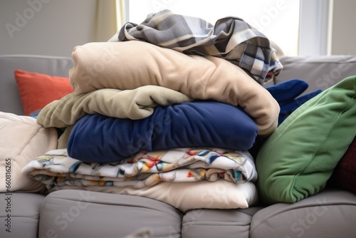 a pile of plush pillows and comfy blankets