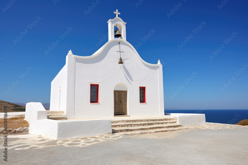 a white-washed church under clear blue skies in greece