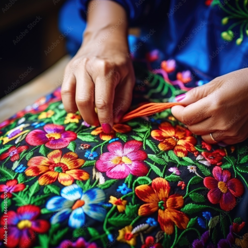 Women's hands knit a blanket. Ethno style. Handmade. Traditional knitting. Women's hands knit a blanket. Ethno style. Handmade. Traditional knitting.