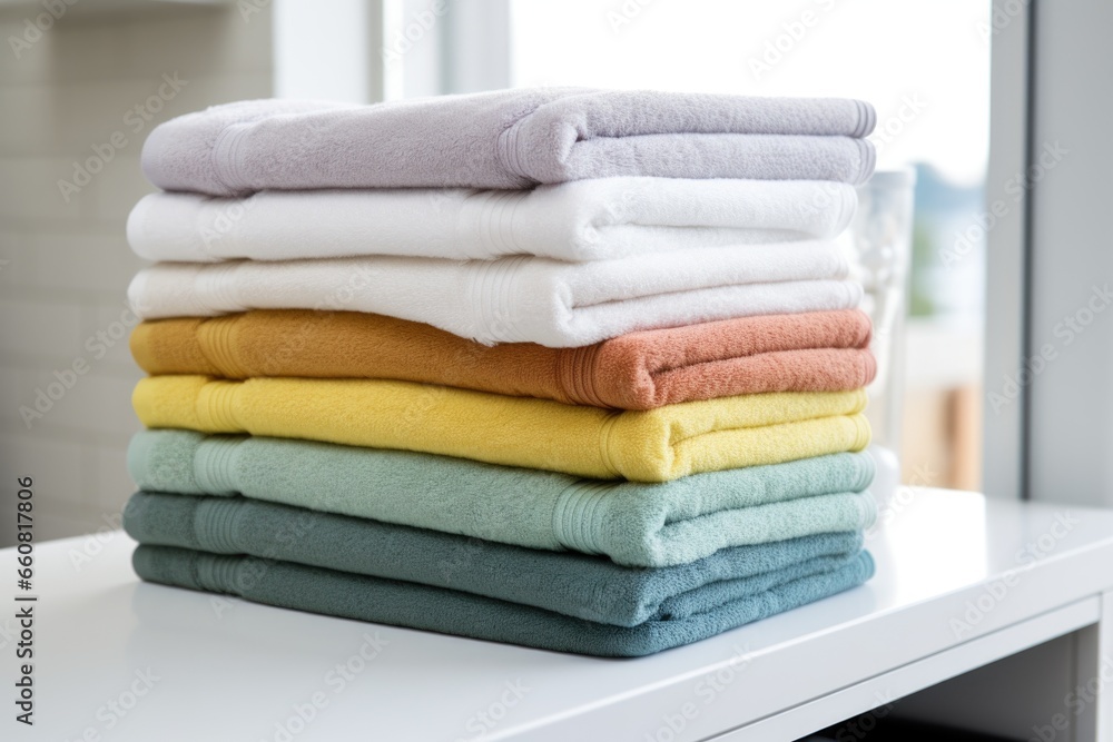 stack of fresh, folded towels on a shelf