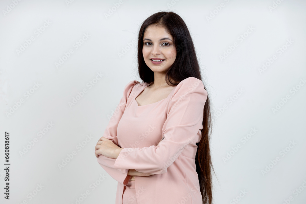 Portrait of Indian latin woman looking towards in camera on isolated background ,Corporate Business woman concept Portrait of Indian latin woman looking towards in camera on isolated background ,Corporate Business woman concept