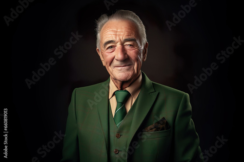 Photo of elegant senior male in suit over background