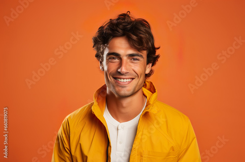 Picture of happy young male in yellow jacket