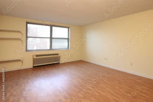 one bed in a room  beside an empty space with no furniture