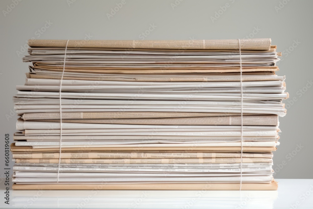 untouched stack of stock certificate papers against a neutral backdrop