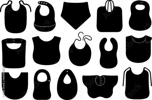 Collection of different baby bibs isolated on white