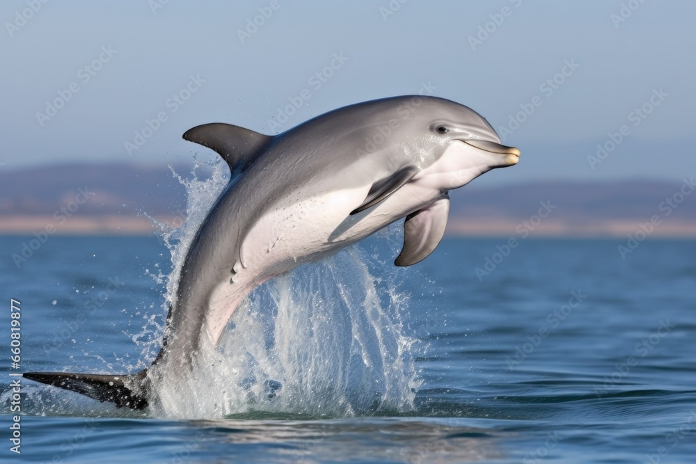 Fototapeta premium young dolphin mimicking adults jumping pattern