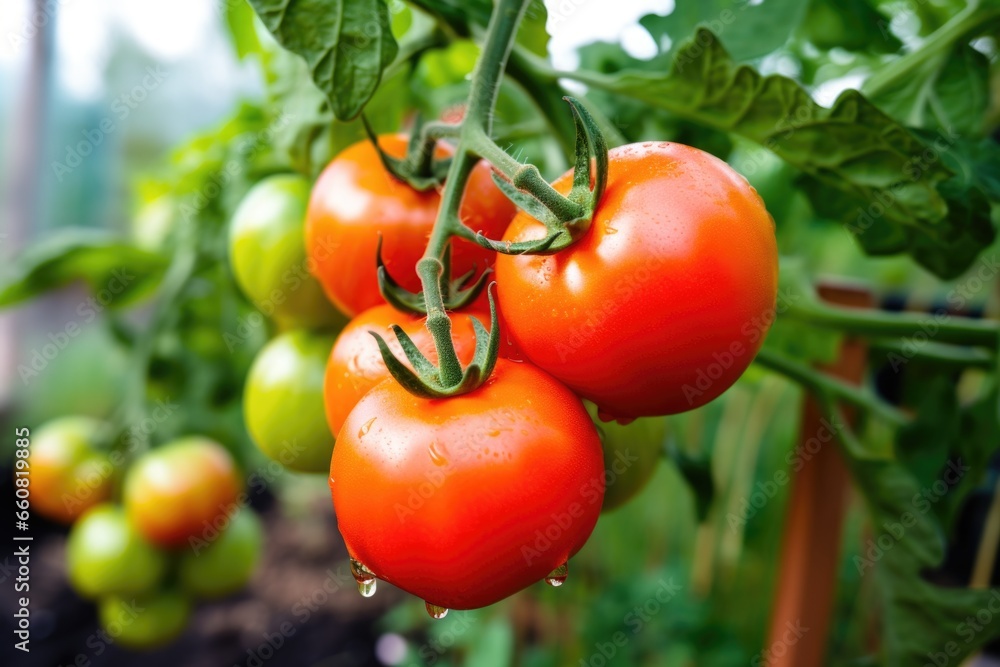 vibrant image of a juicy tomato plant free from bugs and weeds