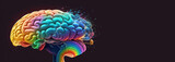 Rainbow human brain explosion isolated on dark background - Generative AI