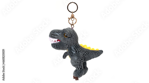 Plush toy dinosaur keychain isolated on white background