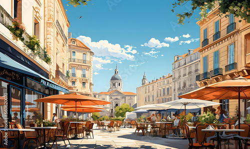 Fototapeta Naklejka Na Ścianę i Meble -  Landscape of Montpellier, France in illustration style, cannes city, presentation pictures, Illustration, Generative AI