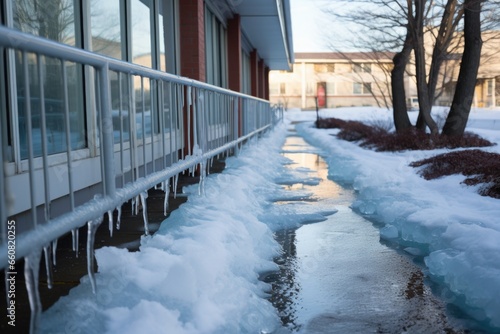 Vászonkép icy paths by a building entrance