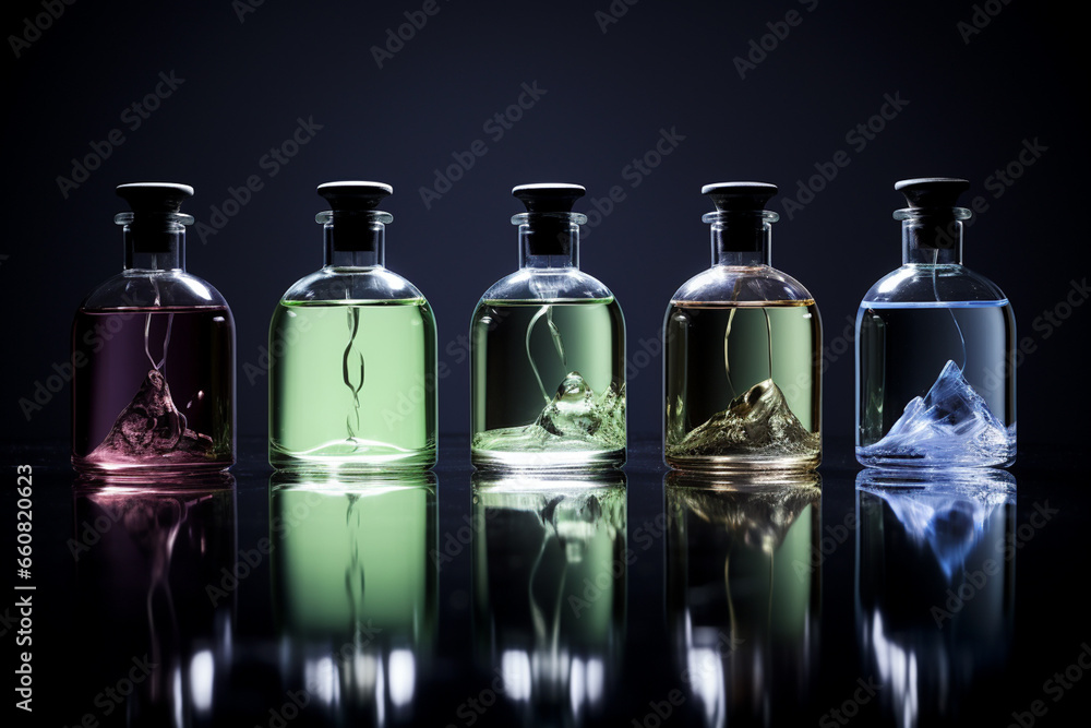 Perfume bottle or whiskey bottle in elegant style on a mockup style background Perfume bottle or whiskey bottle in elegant style on a mockup style background