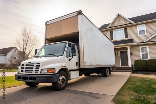 packed moving truck outside a house