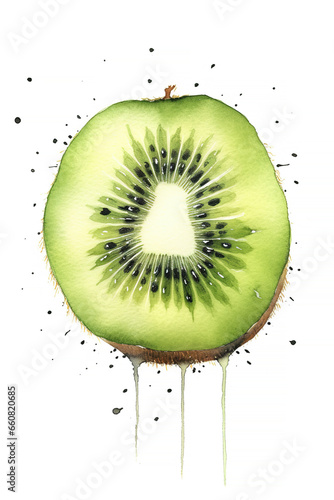 Sliced kiwi, watercolor illustration, isolated on white background