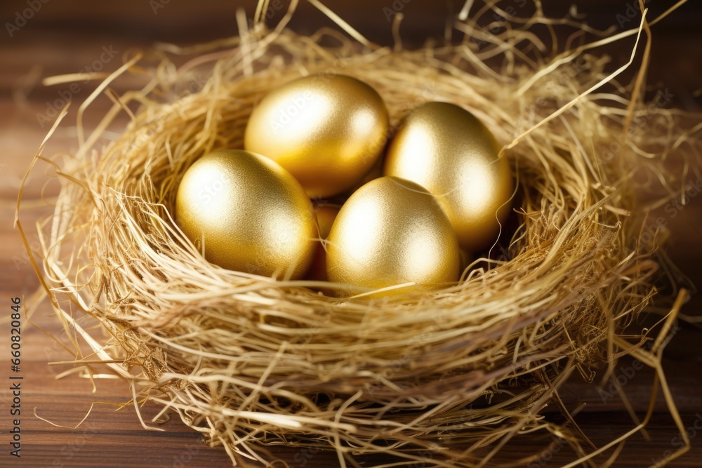 golden eggs in a nest to resemble nest egg savings golden eggs in a nest to resemble nest egg savings