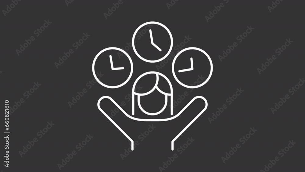 2D white simple thin line animation of flexible working schedule, HD video with transparent background, seamless loop 4K video representing employee perks and bonuses.