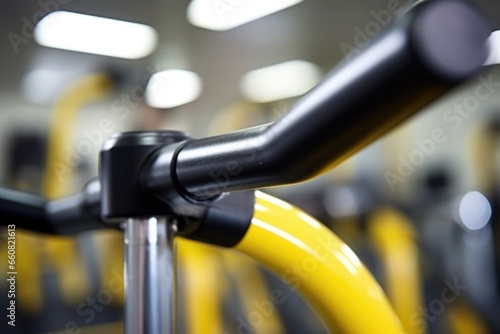 close-up of spinning bike handlebar in a gym