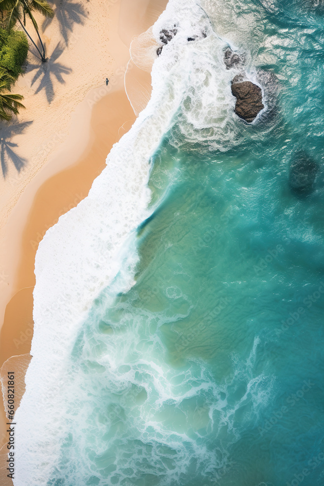 Sea waves at the tropical beach,, aerial view. Natural background