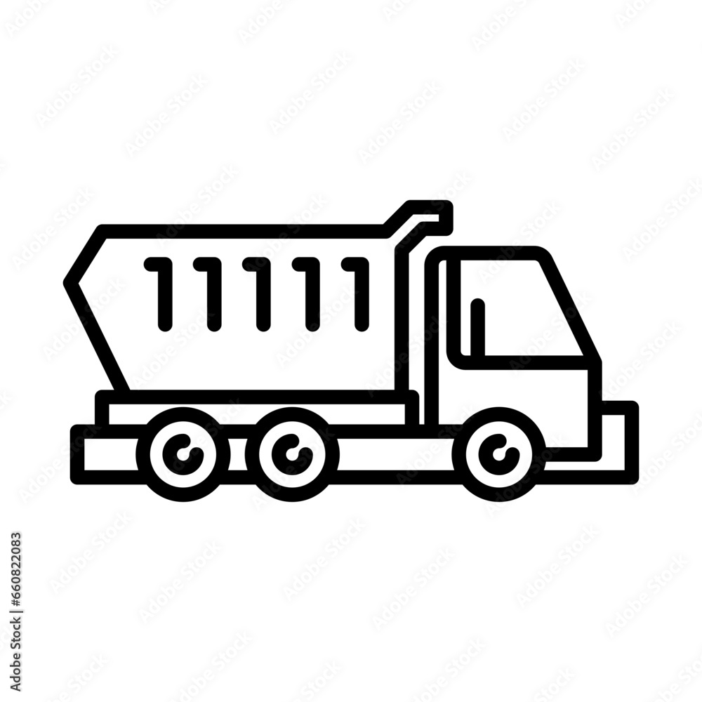 Dumper truck construction machinery with black outline style. industry, truck, heavy, dumper, vehicle, transportation, transport. Vector illustration