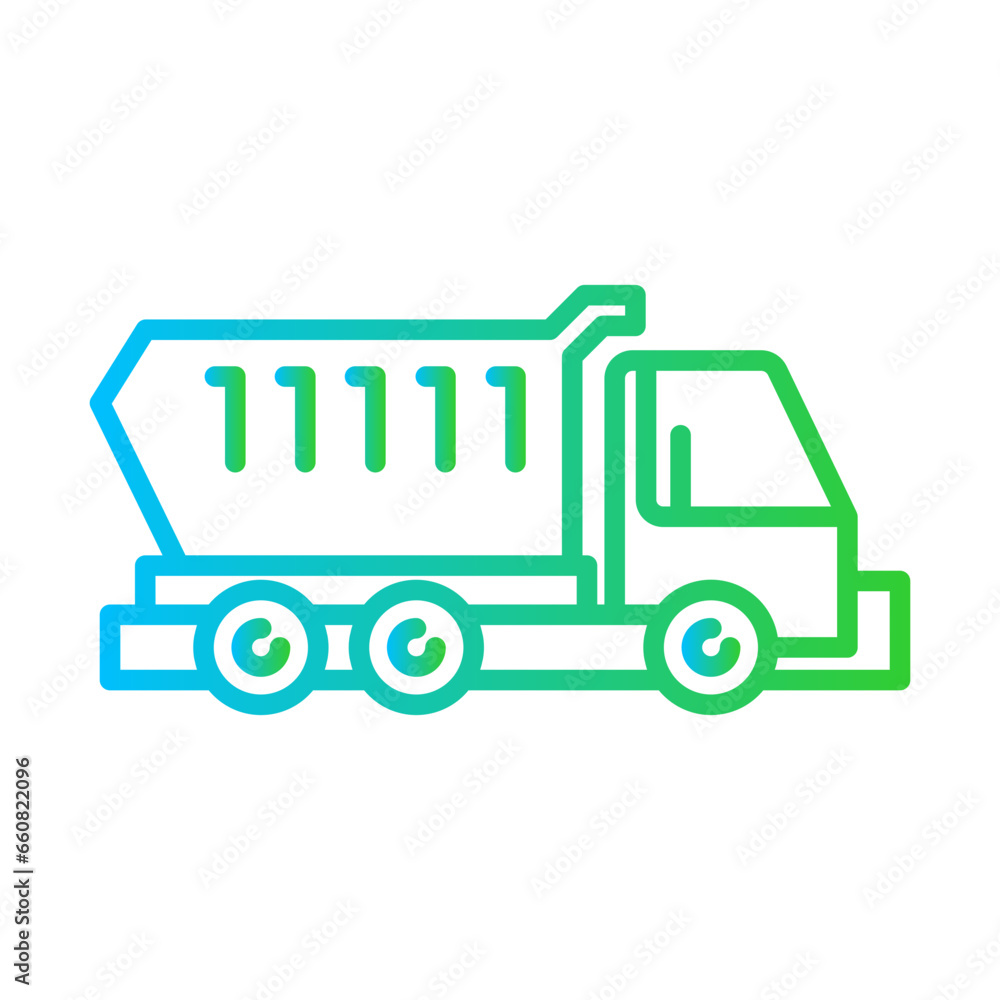 Dumper truck construction machinery with blue and green gradient outline style. industry, truck, heavy, dumper, vehicle, transportation, transport. Vector illustration