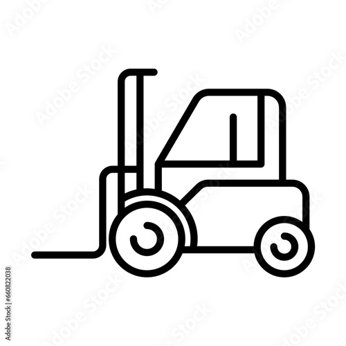 Forklit construction machinery with black outline style. industrial, forklift, industry, machine, truck, shipping, logistic. Vector illustration