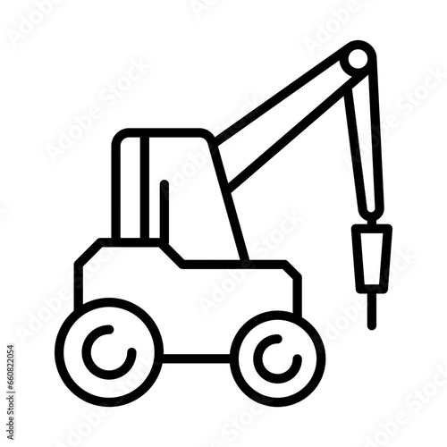 Hammer excavator construction machinery with black outline style. excavator, heavy, equipment, industrial, machine, construction, industry. Vector illustration