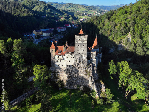 A view of Bran Castle, a fortress from the 14th century in Transylvania, Romania. Beyond its historical roots, it is best known for being the home of the notorious blood-thirsty vampire Count Dracula.