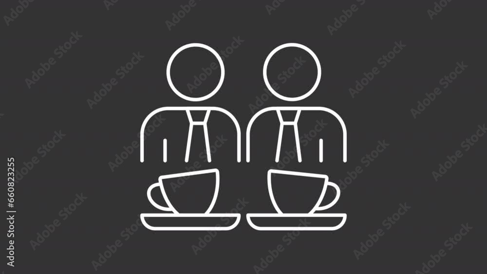 2D white simple thin line animation of colleagues at tea station, HD video with transparent background, seamless loop 4K video representing employee perks and bonuses. 2D white simple thin line animation of colleagues at tea station, HD video with transparent background, seamless loop 4K video representing employee perks and bonuses.