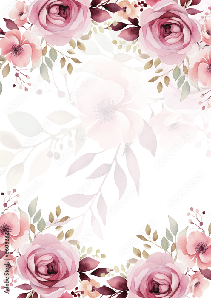Pink and white modern background invitation template with floral and flower
