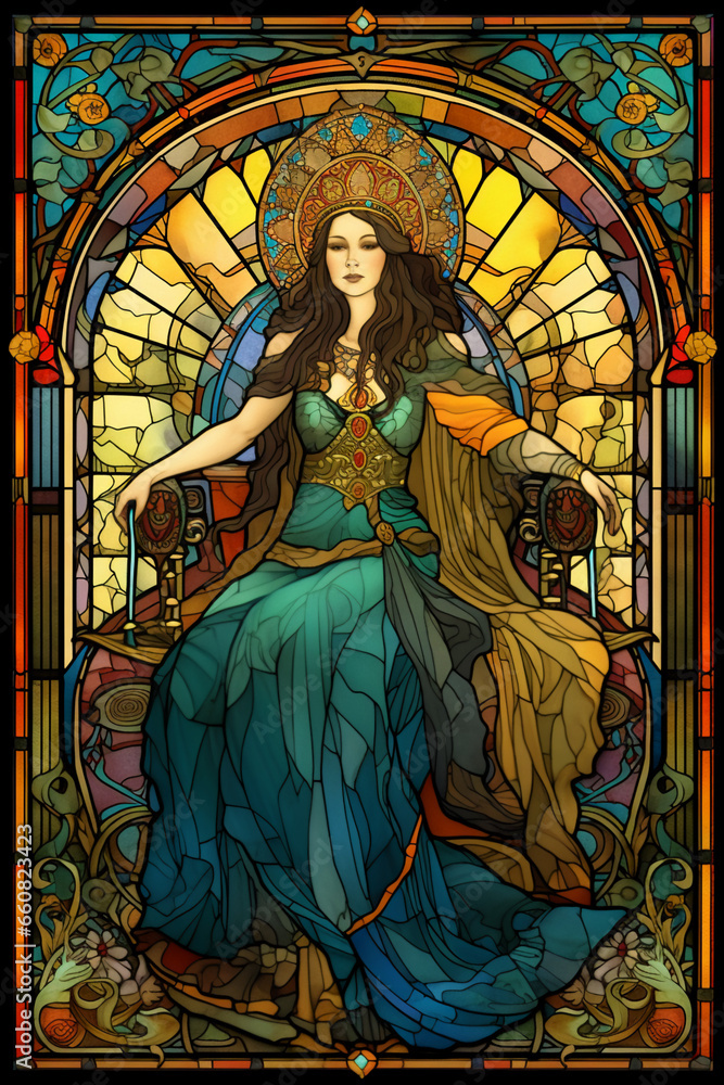 Fototapeta premium ステンドグラス風のクイーンのカード