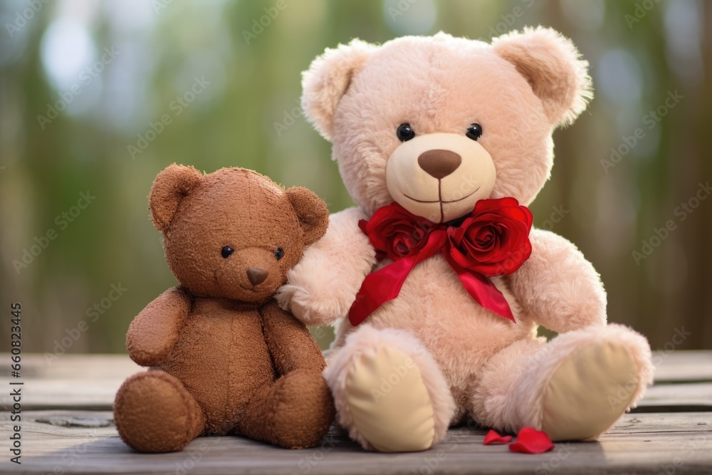 a small teddy bear beside a large teddy bear a small teddy bear beside a large teddy bear