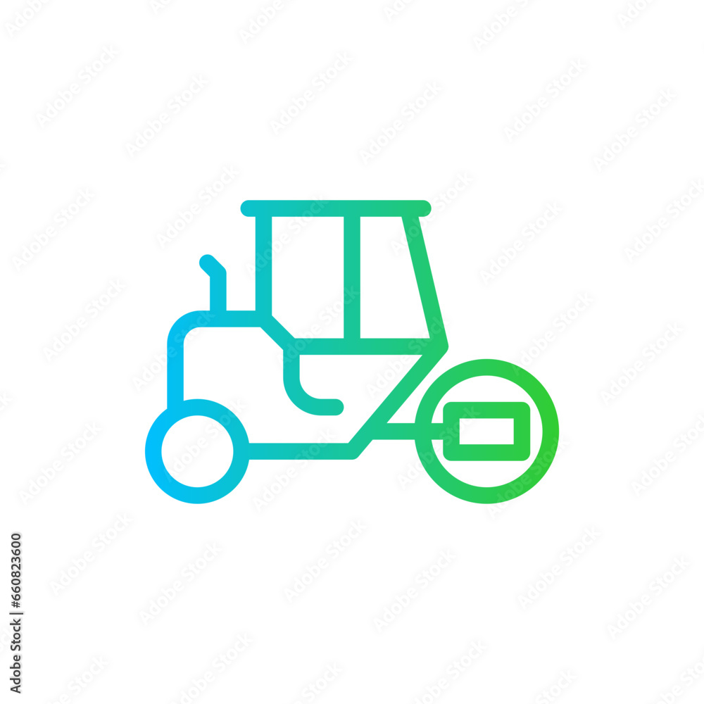 Road roller construction machinery with blue and green gradient outline style. construction, road, machinery, equipment, work, industrial, highway. Vector illustration