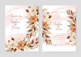 Brown and white cosmos beautiful wedding invitation card template set with flowers and floral